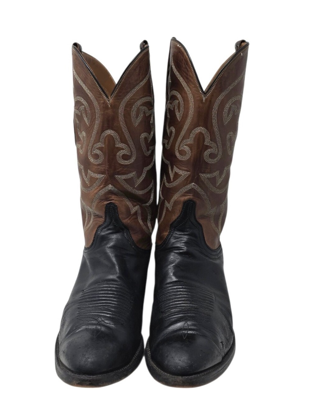 Lucchese Handmade Classic Black & Brown Leather Western Cowboy Boots Men's 10D